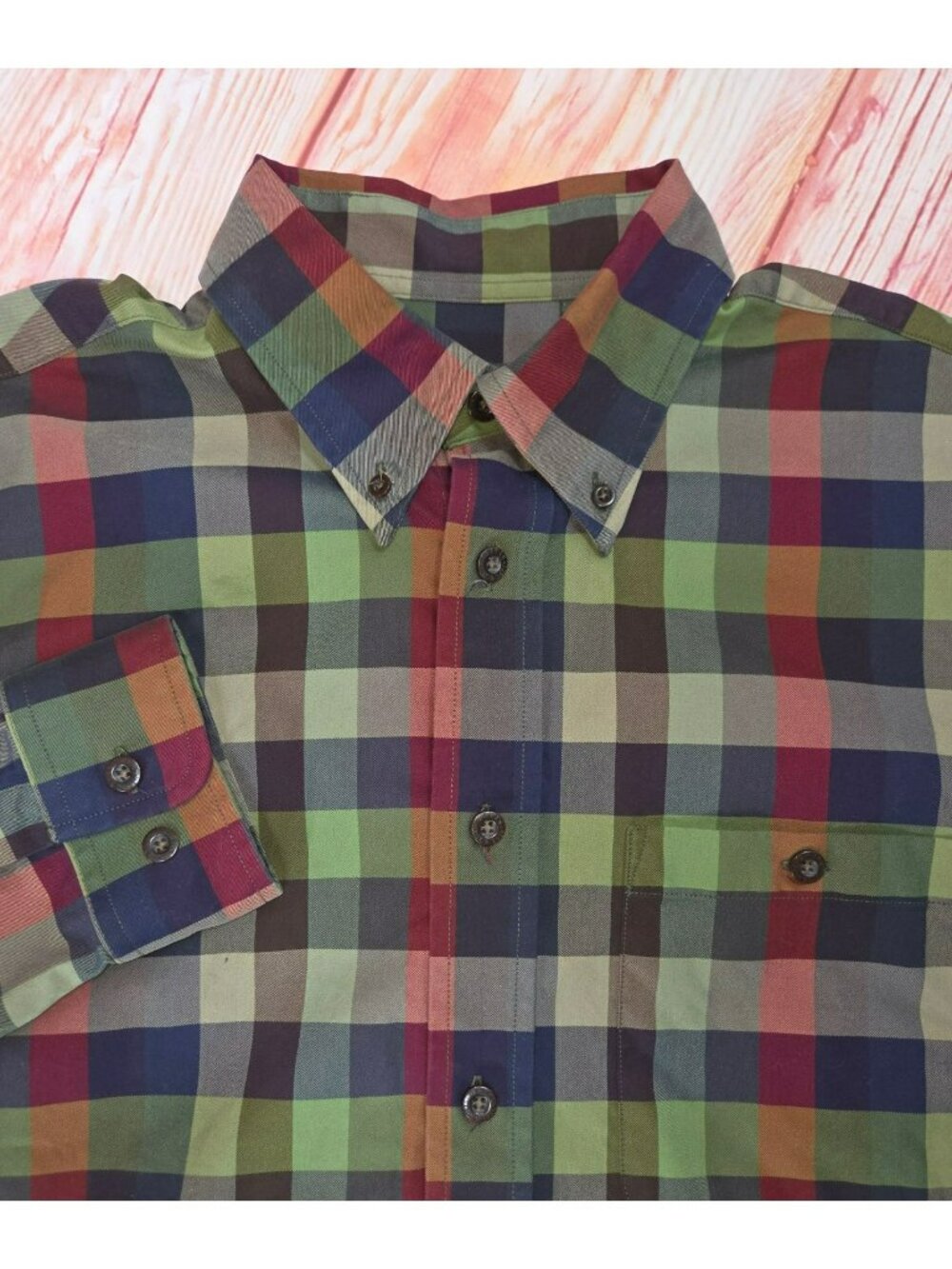Orvis Mens Green Plaid Long Sleeve Shirt Medium